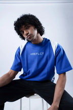 Unisex Embroidered Logo Blue & White Splits T-Shirt Kreflct