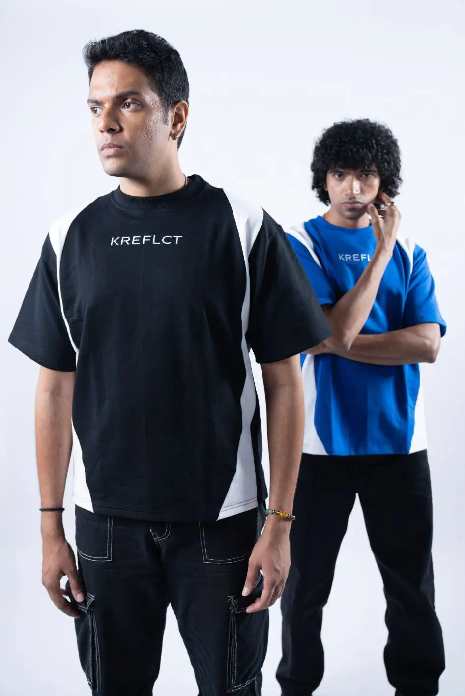 Unisex Embroidered Logo Black & White Splits T-Shirt Kreflct