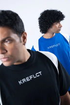 Unisex Embroidered Logo Blue & White Splits T-Shirt Kreflct