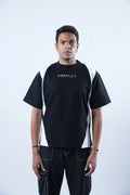 Unisex Embroidered Logo Black & White Splits T-Shirt Kreflct