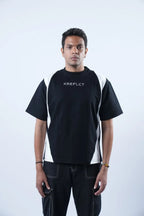 Unisex Embroidered Logo Black & White Splits T-Shirt Kreflct
