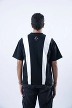 Unisex Embroidered Logo Black & White Splits T-Shirt Kreflct
