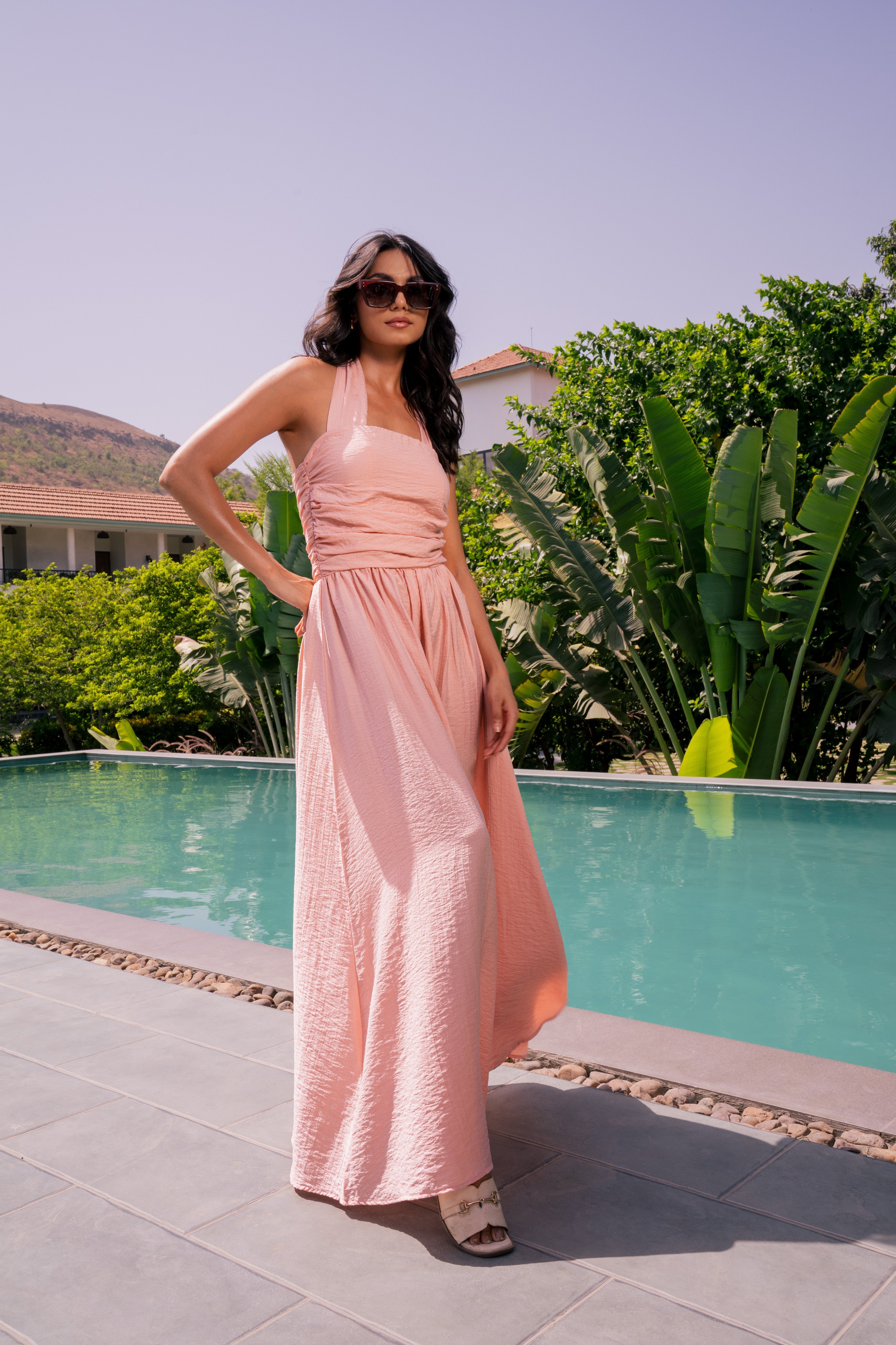 Pleated Halter Maxi