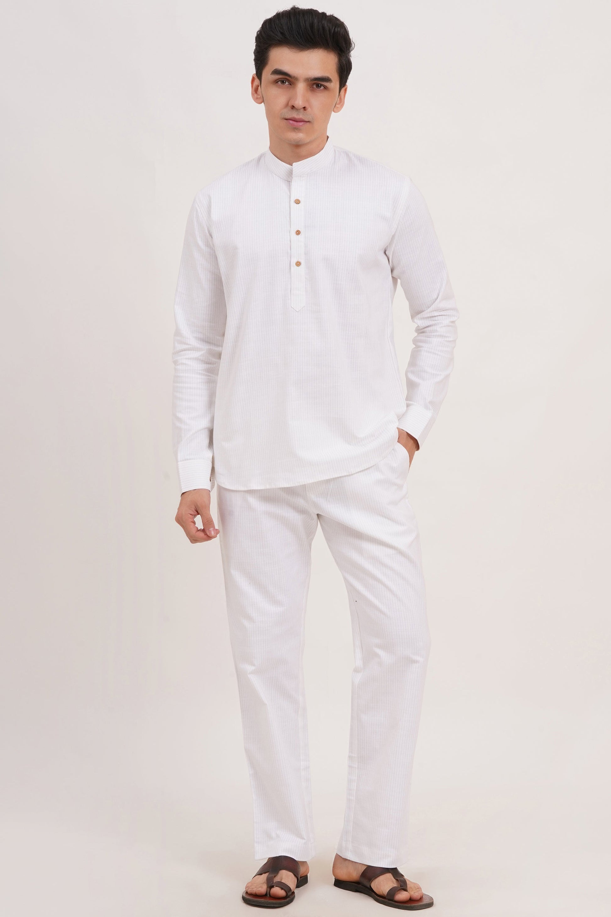 Men’s White Co-ords set Classic Comfort in a Luxe Linen Blend - Adam Spirit