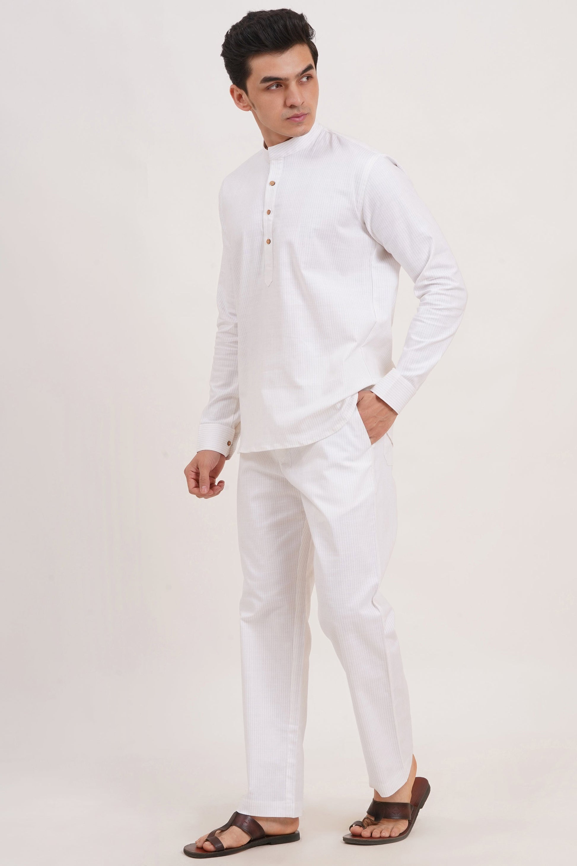 Men’s White Co-ords set Classic Comfort in a Luxe Linen Blend - Adam Spirit