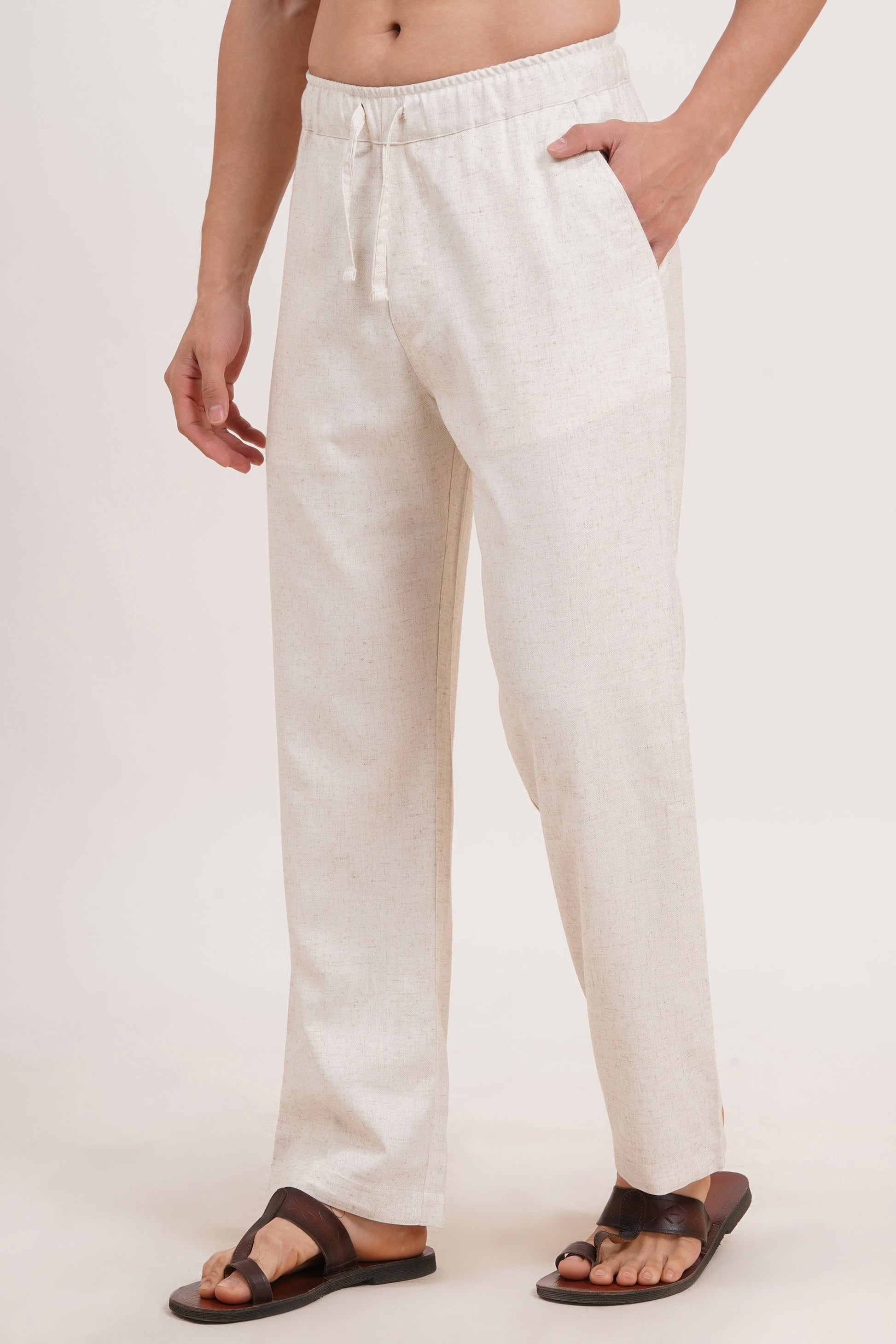 Men’s Warm Ivory Linen Blend Co-ords set Breathable & Stylish Two-Piece Outfit - Adam Spirit