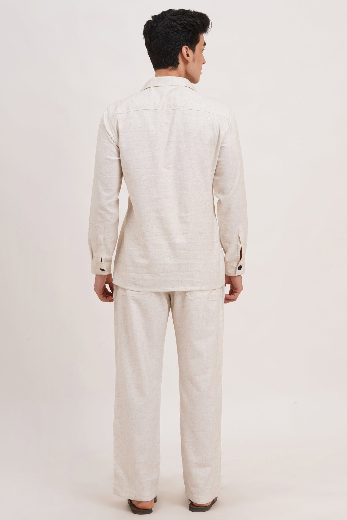 Men’s Warm Ivory Linen Blend Co-ords set Breathable & Stylish Two-Piece Outfit - Adam Spirit
