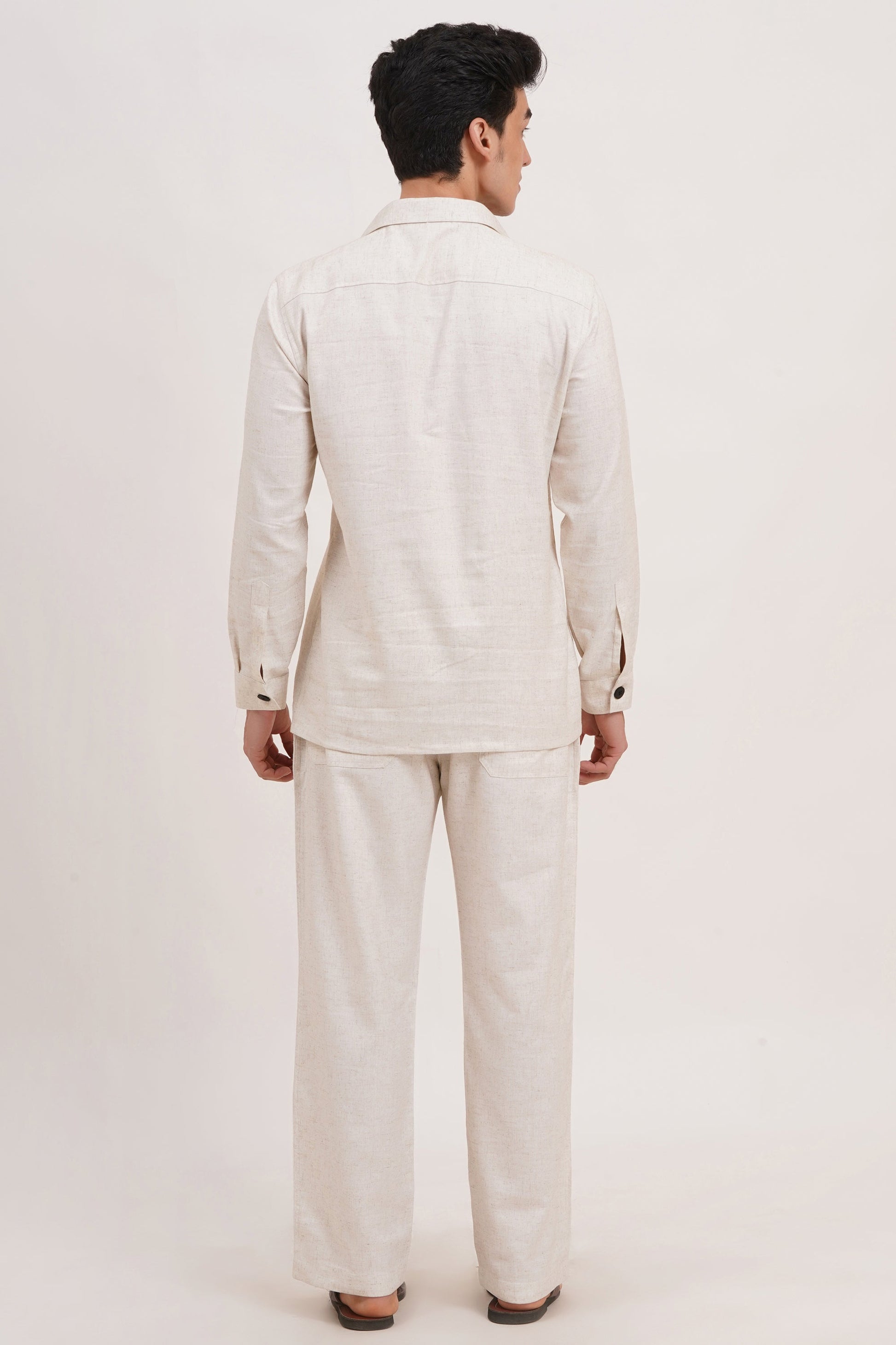 Men’s Warm Ivory Linen Blend Co-ords set Breathable & Stylish Two-Piece Outfit - Adam Spirit