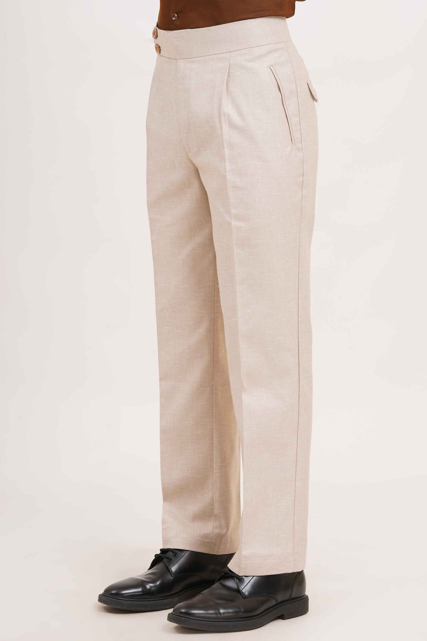 Blush Beige Double Button Gurkha Pant With Side Adjuster by Adam Spirit - Adam Spirit