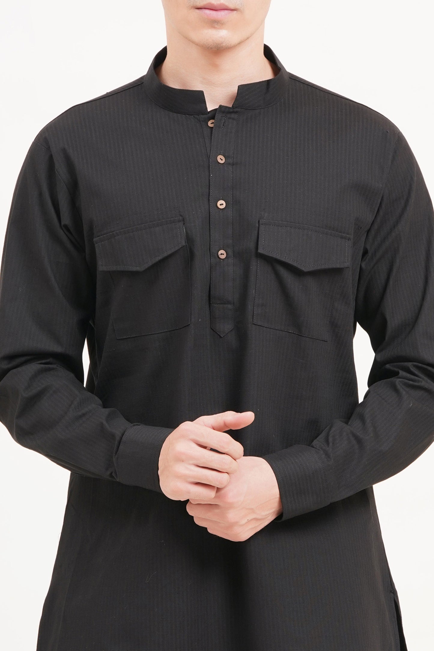 Men’s Black Kurta Set Timeless Elegance in a Luxe Linen Blend - Adam Spirit