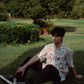 Abstract Earthy White Oversize Shirt