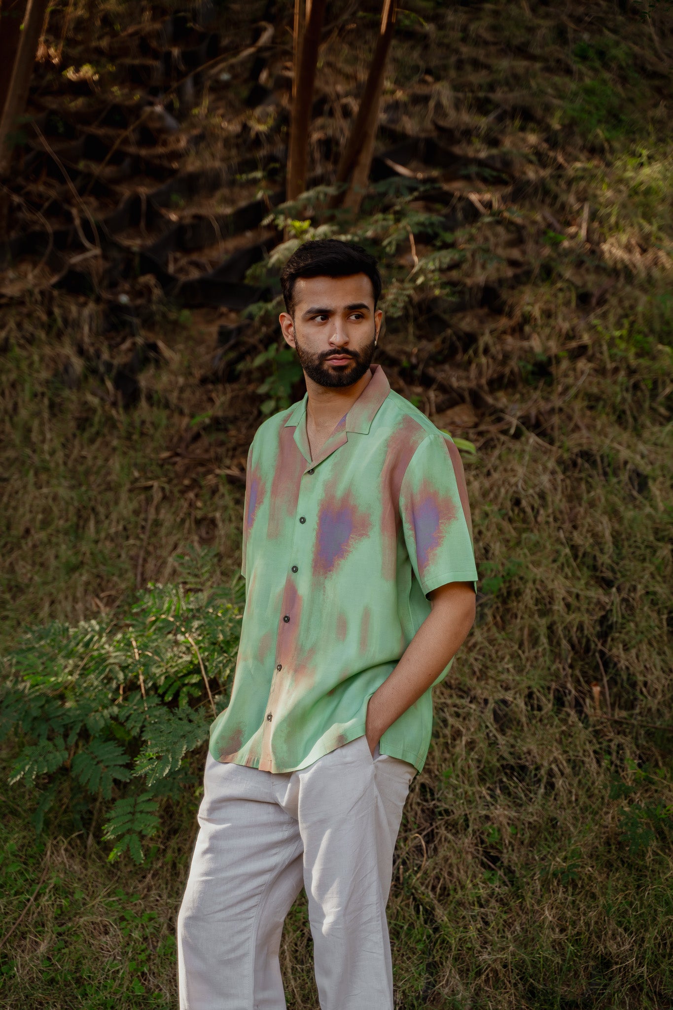 Abstract Ombre Olive Green Oversize Shirt