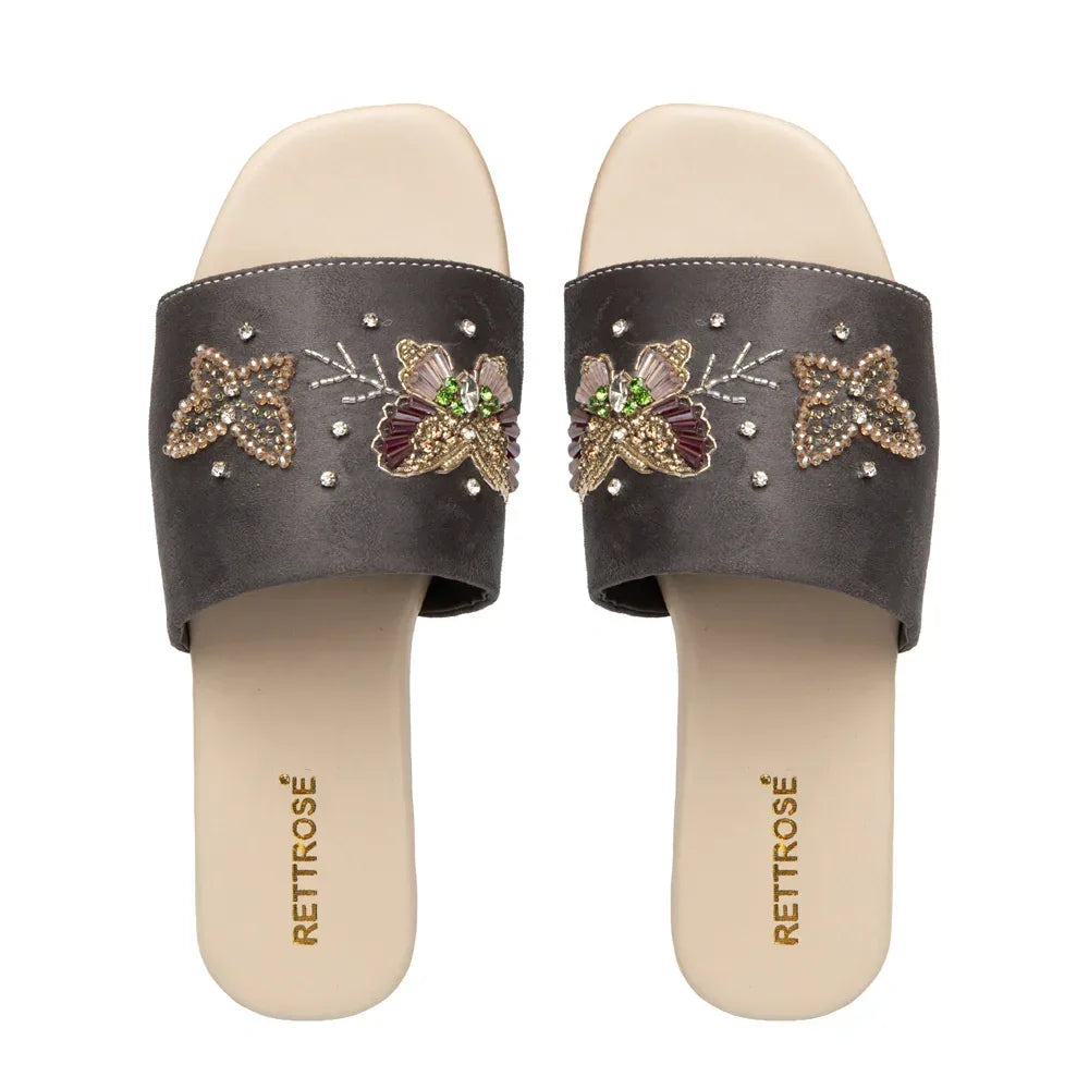 The Starlit Butterfly Grey Embellished Flats Rettrose