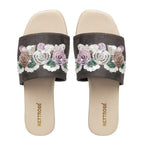 The Fleur Dusk Floral Grey Embellished Flats Rettrose