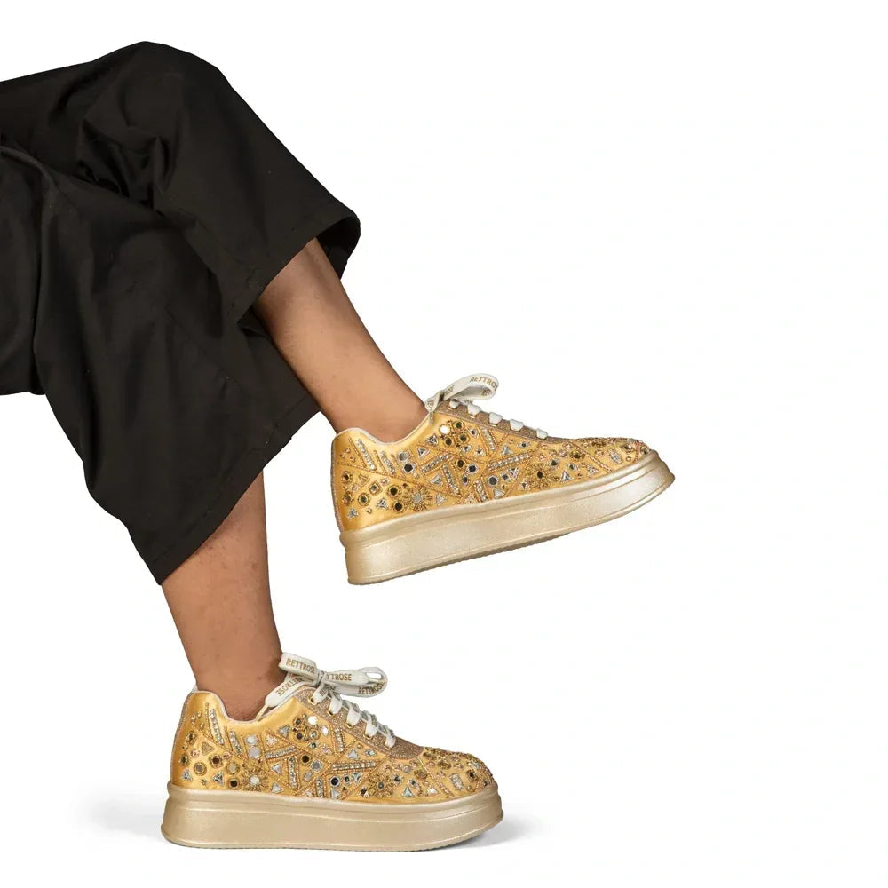The Cassiana Luxury Gilded Prism Embellished Trainer Rettrose