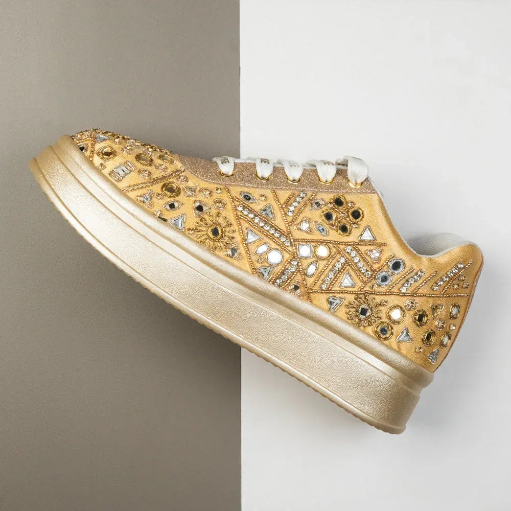 The Cassiana Luxury Gilded Prism Embellished Trainer Rettrose