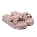 The Safira Pink Luxury Cross Over Embellished Slides Rettrose