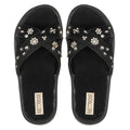 The Giana Black Luxury Cross Over Embellished Slides Rettrose