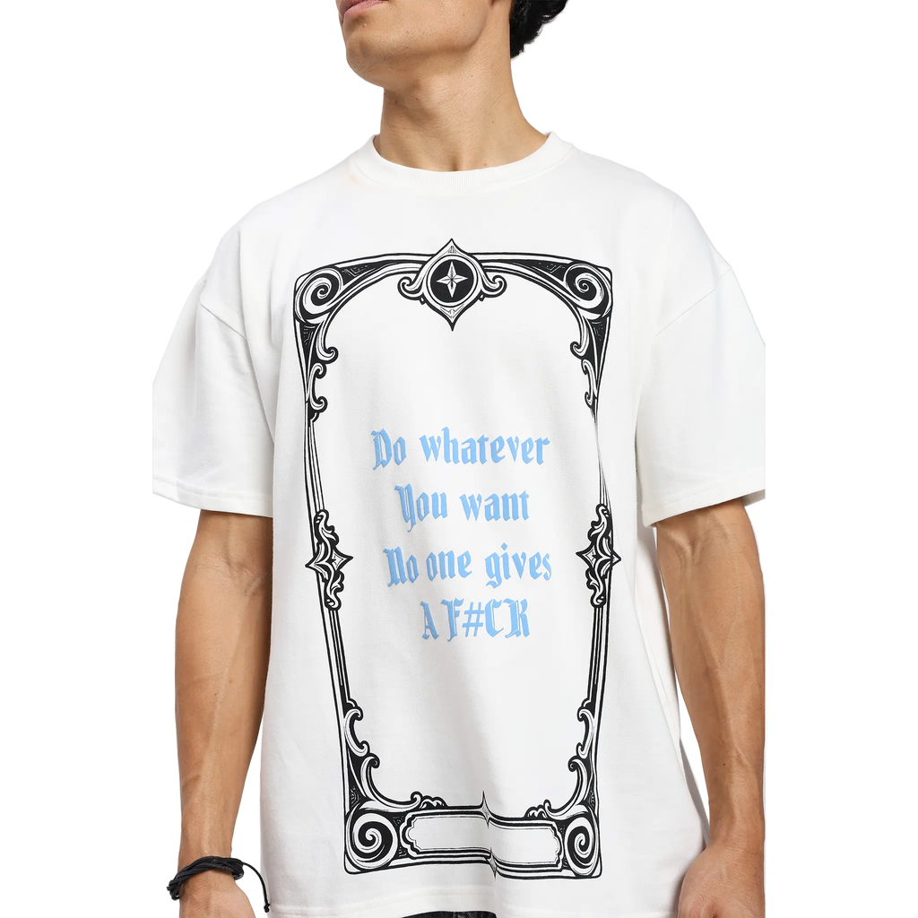 Rebel Heart Card Round Neck Printed White T-Shirt FLYAF