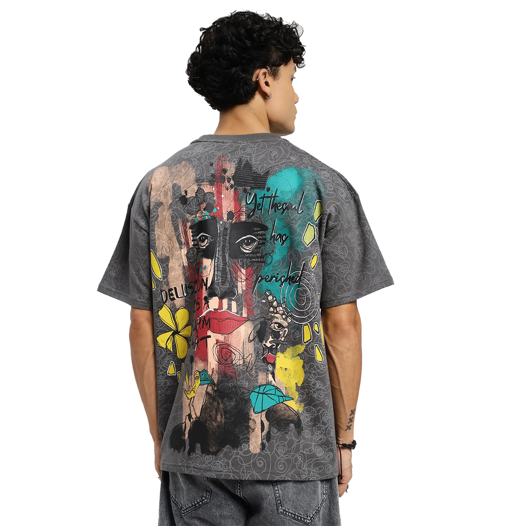 Soul Art Printed Grey T-Shirt FLYAF