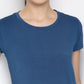 A person wearing the Atlantic Blue Active Duo crew-neck t-shirt, made from soft cotton modal, is shown from shoulders to chest against a plain background.
