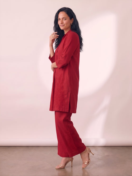 Barara Women's Maroon Kurta Set with Pants