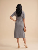 Navy & White Checkered Midi Dress