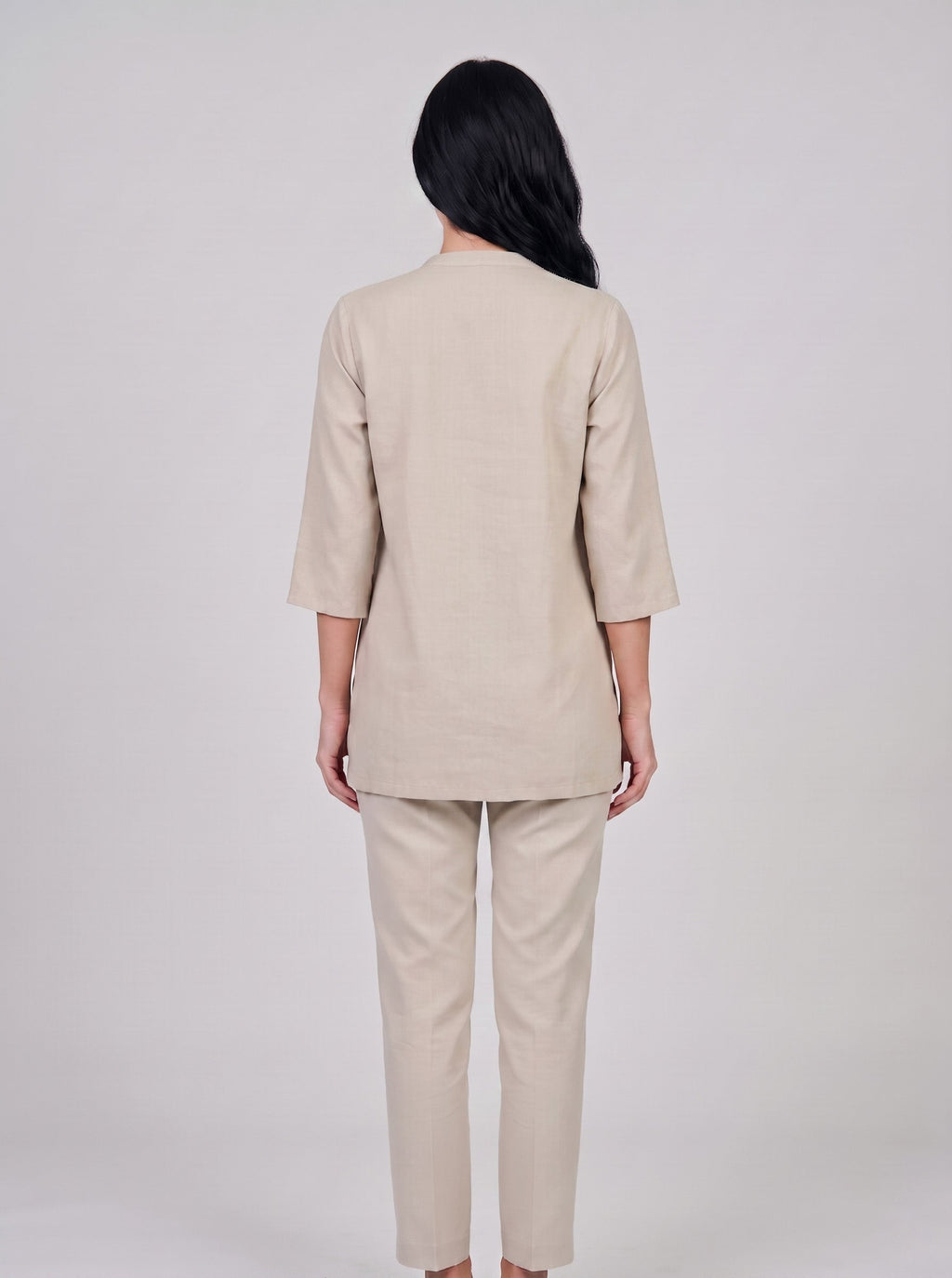 House of S Beige Minimalist V-Neck Top