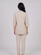 House of S Beige Minimalist V-Neck Top