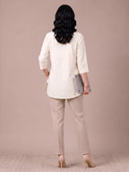 Cream Modal Satin Embroidered Short Kurti