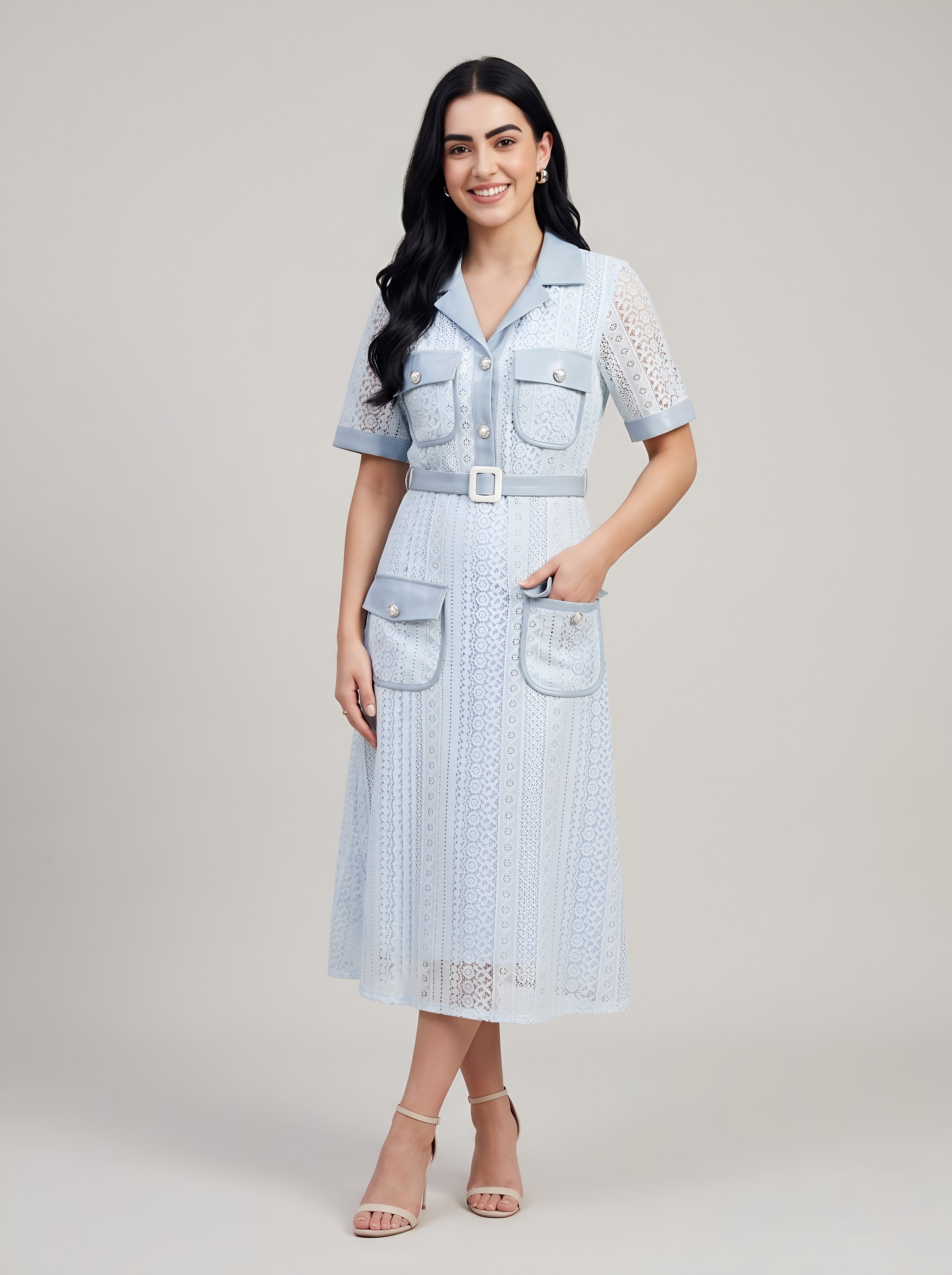 House of S Women's Powder Blue Utility Midi Dress