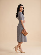Navy & White Checkered Midi Dress