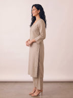 Barara Women's Beige Crochet Detail Straight Kurta Set