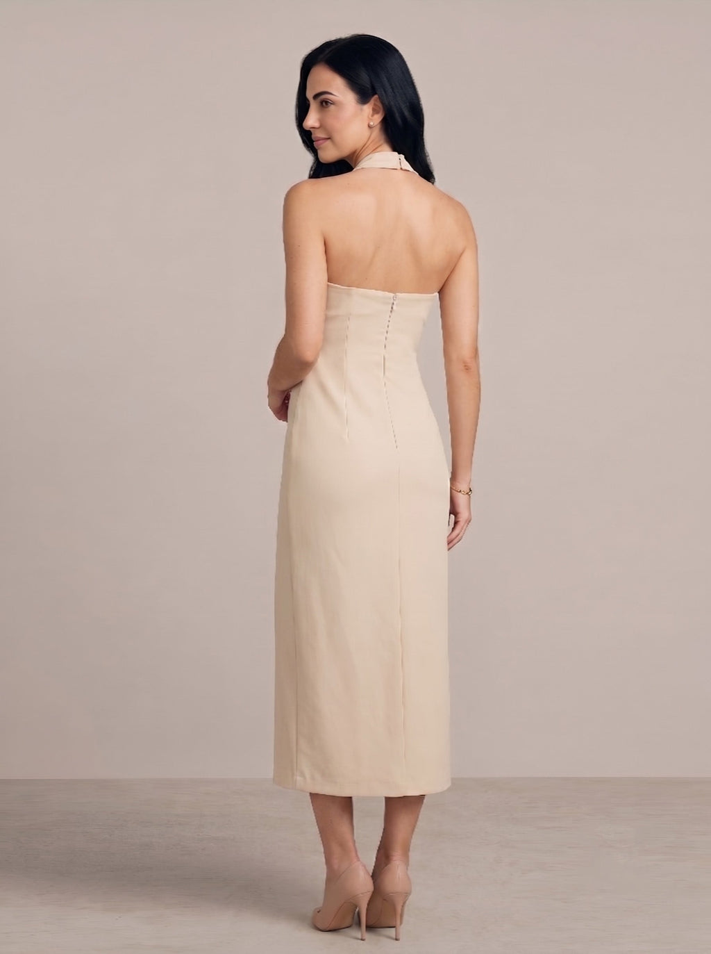 House of S Women's Classic Pearl Button Midi Dress