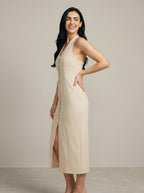 House of S Women's Classic Pearl Button Midi Dress