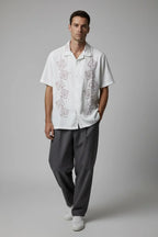 Velvet Textured Embroidered Shirt Maroon