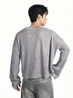 Grey Washed Crop Waffle Tshirt