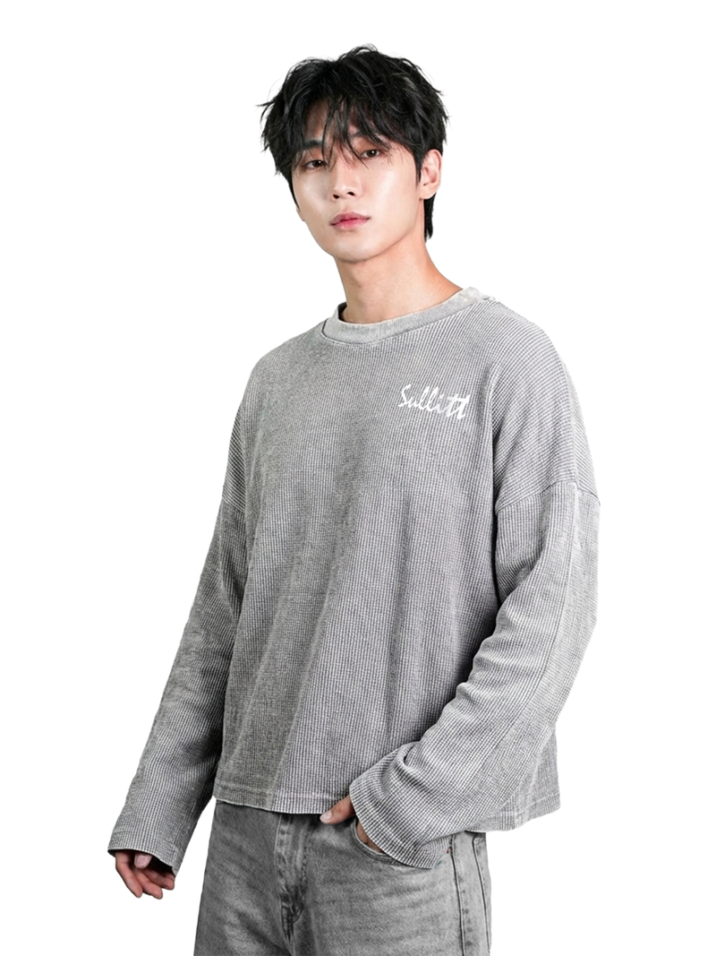 Grey Washed Crop Waffle Tshirt Sullitt