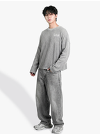 Grey Washed Crop Waffle Tshirt