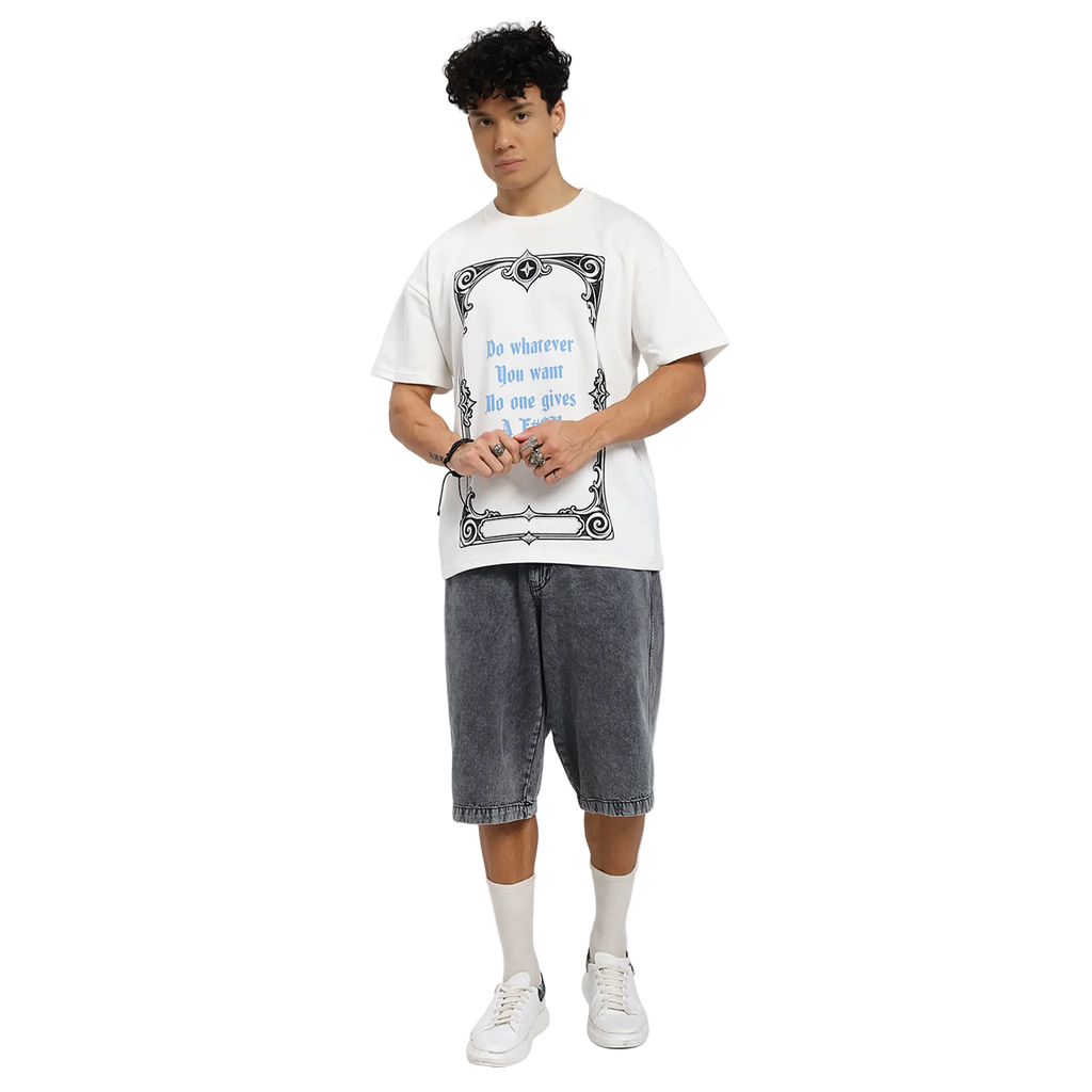 Rebel Heart Card Round Neck Printed White T-Shirt FLYAF