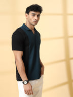Rigo Men's Contrast Textured Panel  Polo T-shirt