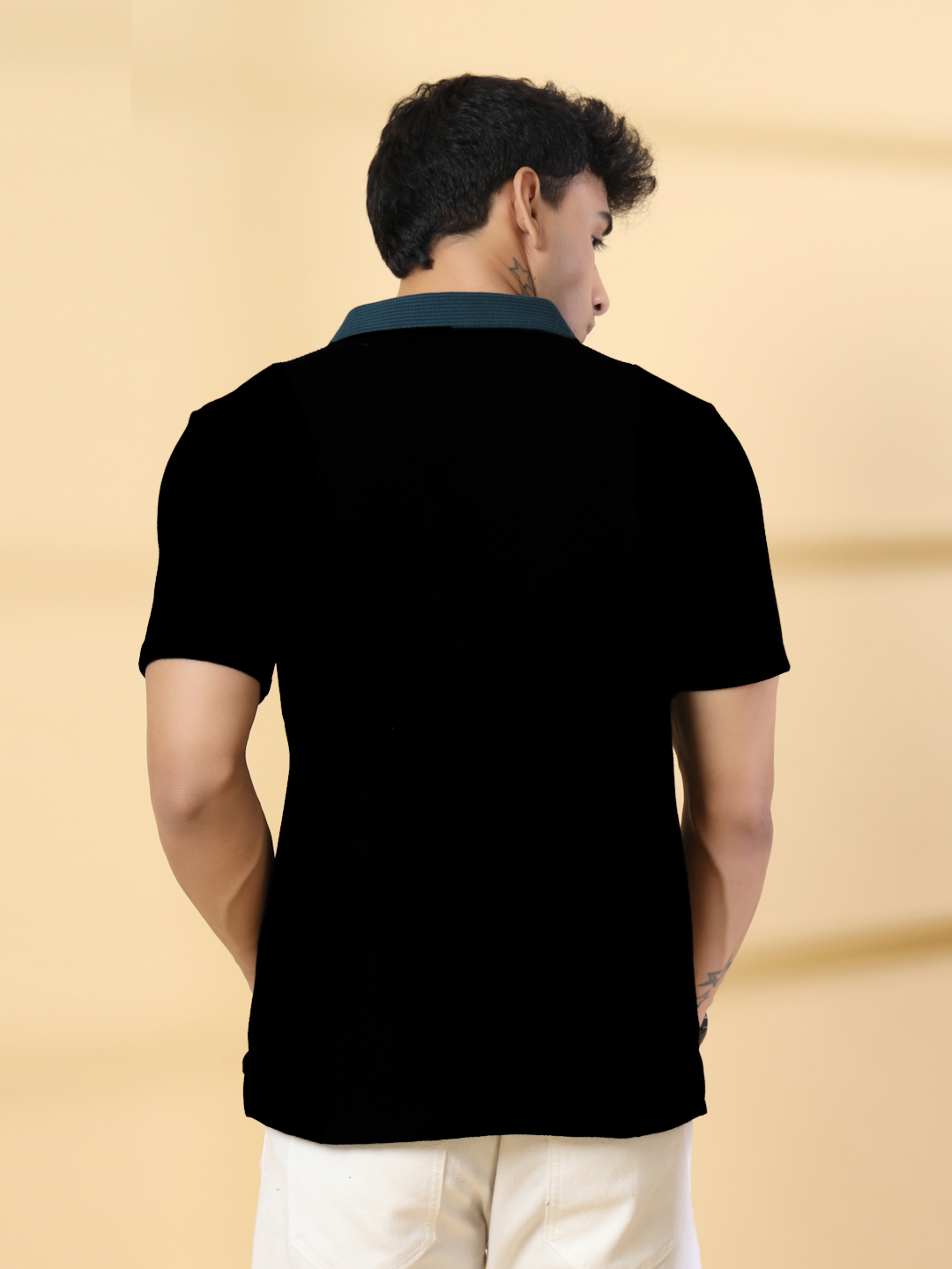 Rigo Men's Contrast Textured Panel  Polo T-shirt