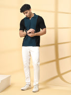 Rigo Men's Contrast Textured Panel  Polo T-shirt