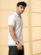 Rigo Men's Solid Polo White T-shirt With Contrast Piping