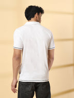 Rigo Men's Solid Polo White T-shirt With Contrast Piping
