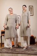 Women Grey Ethnic Motifs Printed Kurta With Piping Krya