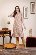 Women Brown Printed Straight Kurta Krya
