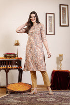 Women Brown Printed Straight Kurta Krya