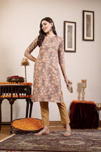 Women Brown Printed Straight Kurta Krya
