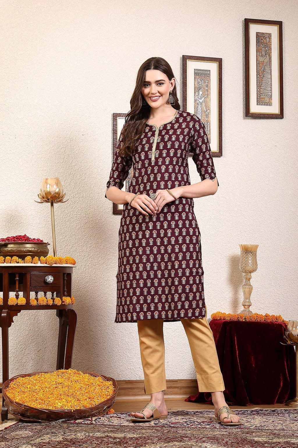 Women Purple Printed Kurta With Lace Krya